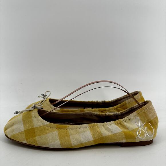 Sam Edelman Felicia Ballet Flats Bow Slip On Gingham Fabric Yellow White 7 - Picture 4 of 7